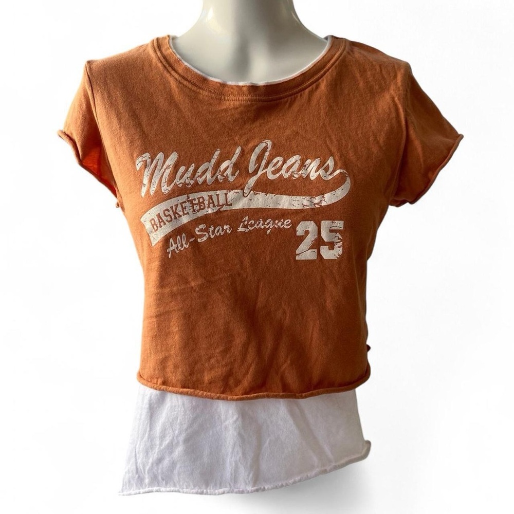 Vintage Y2K Mudd Tops‎ Double layered Tee Basketball XL Juniors Orange White